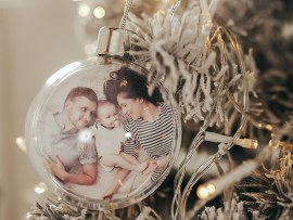 Pallina di natale foto con famiglia